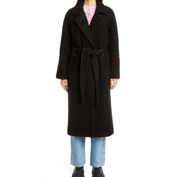 Ganni Jackets & Blazers - Ganni Fenn Long Wrap Coat Black Long Wool Single Breasted Boucle sz 38 Medium
